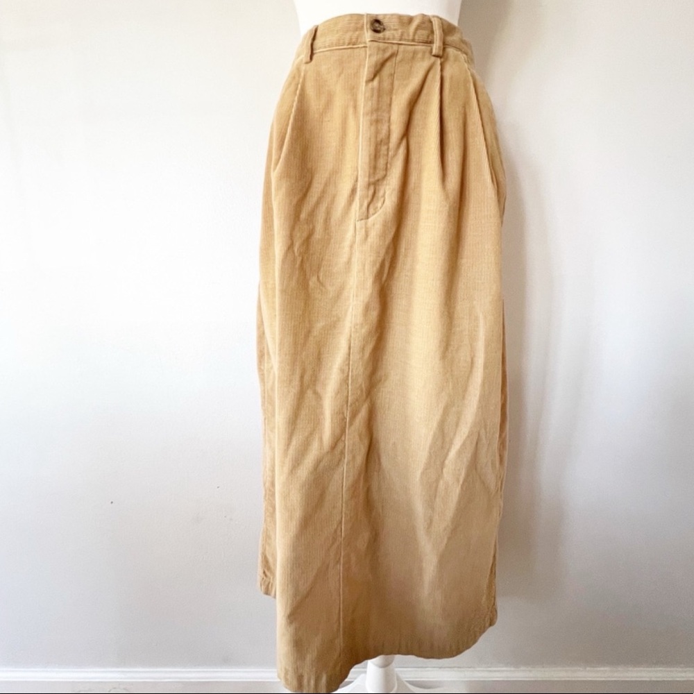Vintage Lands’ End Corduroy Pleat Front Maxi Skirt Women’s Size 8 Beige Neutral